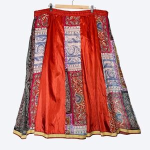 VTG DIMR Patchwork Satin Maxi Skirt Womens XL Boho Festival Paisley Print